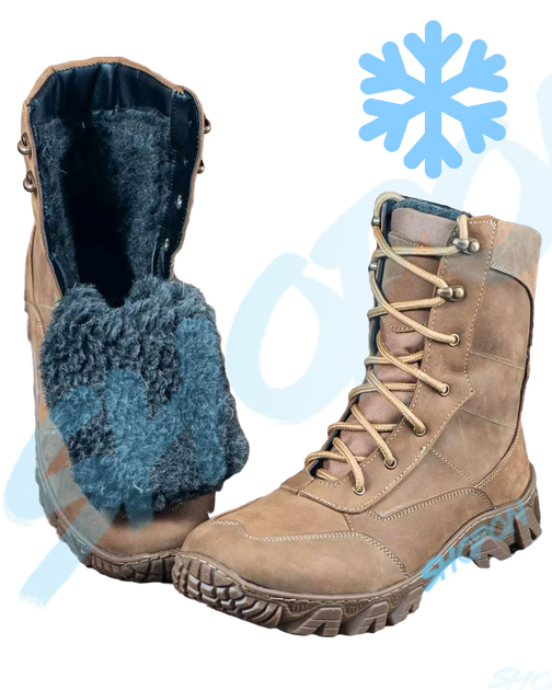 Берці зимові черевики тактичні чоловічі, туфлі тактичні чоловічі берці зимові, натуральна шкіра, розмір 42, Bounce ar. BL-HK-1042, колір хакі - зображення 1