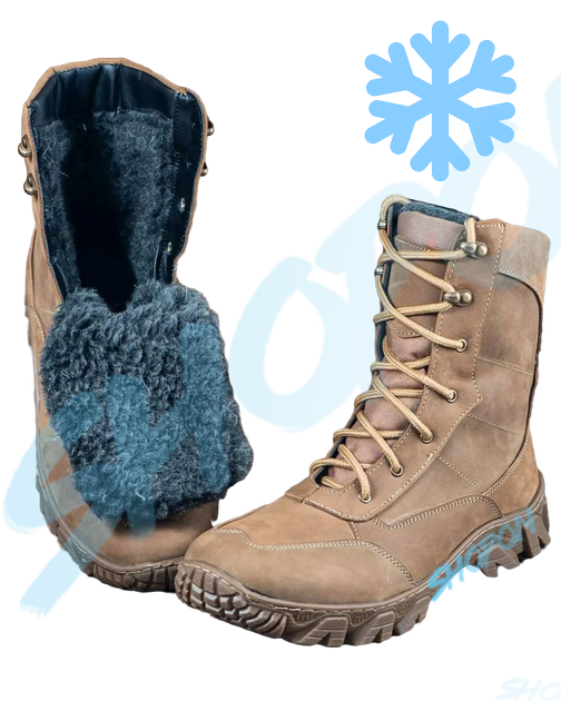 Берці зимові черевики тактичні чоловічі, туфлі тактичні чоловічі берці зимові, натуральна шкіра, розмір 44, Bounce ar. BL-HK-1044, колір хакі - зображення 1