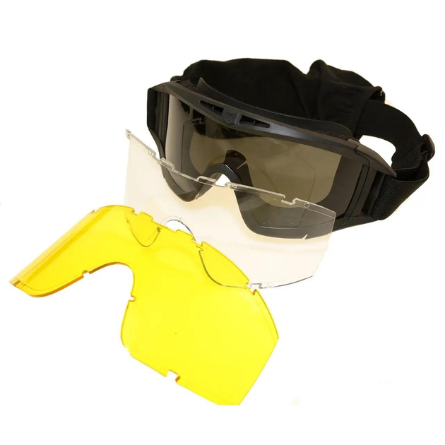 Очки тактические маска Combat (3 стекла в комплекте) Баллистическая Военная маска Черний - изображение 1