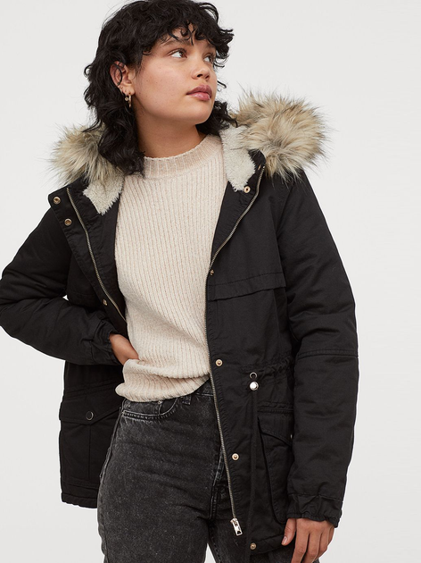 Парка демисезонная с мехом женская H&M 6501228RP3 36 Черная ...
