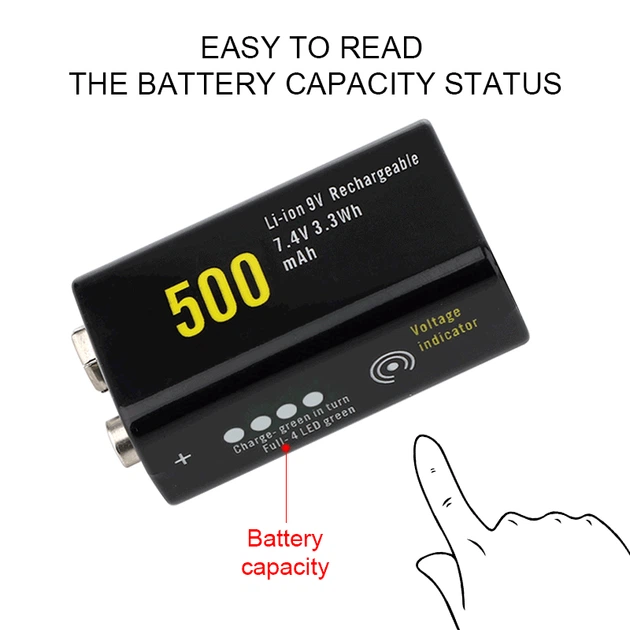 Акумулятор Soshine USBLi-7.4V-500, 6F22 (крона), зарядка USB-C, 7.4V, 500mAh, літій-полімерний (Li-Po) LSD, LED, Black - Фото 13 Акумулятор Soshine USBLi-7.4V-500, 6F22 (крона), зарядка USB-C, 7.4V, 500mAh, літій-полімерний (Li-Po) LSD, LED, Black - зображення 13