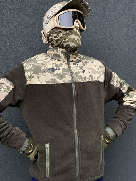 Кофта флисовая мужская военная тактическая с липучками под шевроны ВСУ (ЗСУ) Пиксель 8027 52 размер хаки TR_1127 - изображение 2