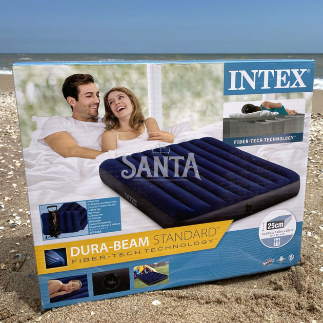 Матрац Intex надувний двомісний велюровий, ліжко з подушками і насосом 152х203х25 см (64765) - зображення 2