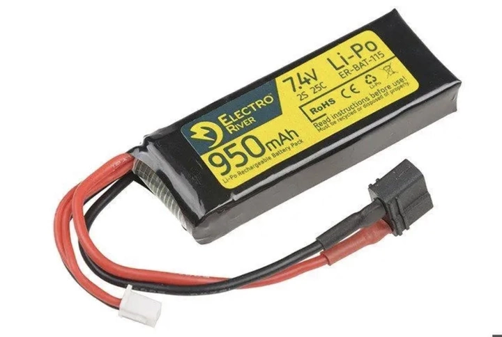 Аккумулятор LiPo 7,4V 950mAh 25/50C T-connect ,DEANS, ElectroRiver - изображение 1
