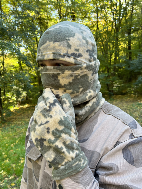 Комплект флісова шапка + баф + рукавички (військовий, тактичний), колір Піксель - зображення 1