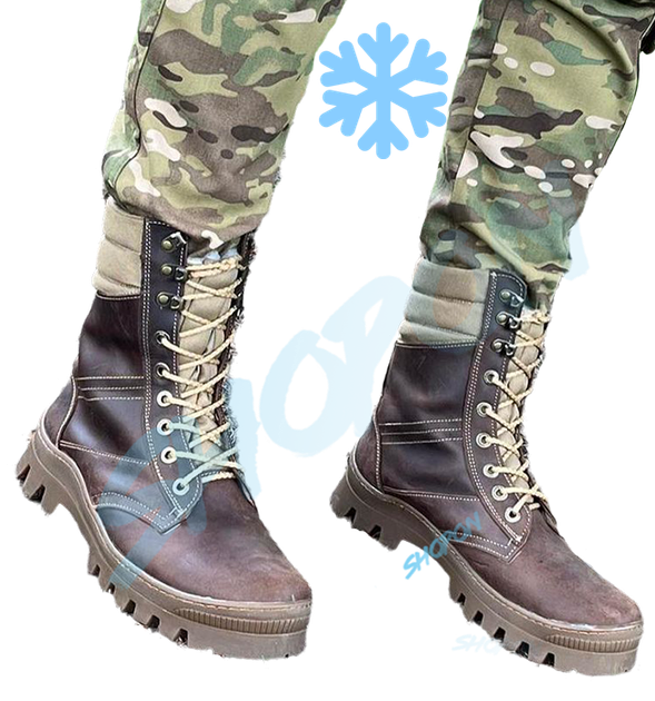 Берці зимові черевики тактичні чоловічі, туфлі тактичні чоловічі берці зимові, натуральна шкіра, розмір 43, Bounce ar. BЕ-ВА-1043, колір коричневий - зображення 2