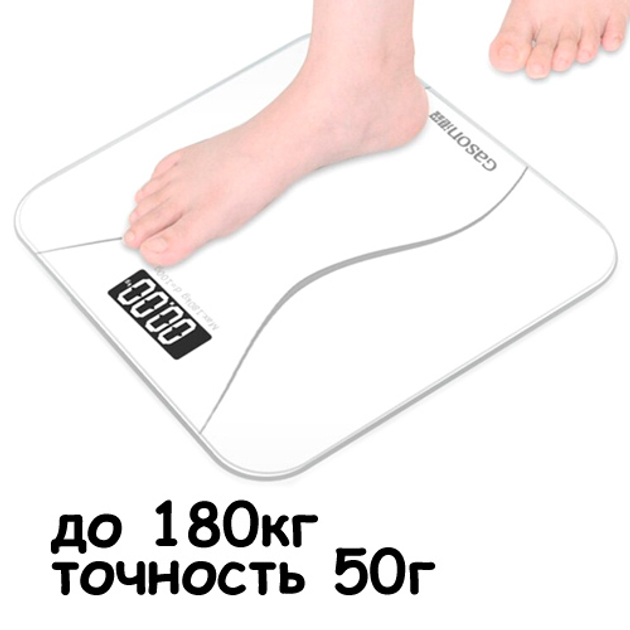 Весы напольные тонкие ЖК 180кг/50г для ванной комнаты Gason A2, белые ...