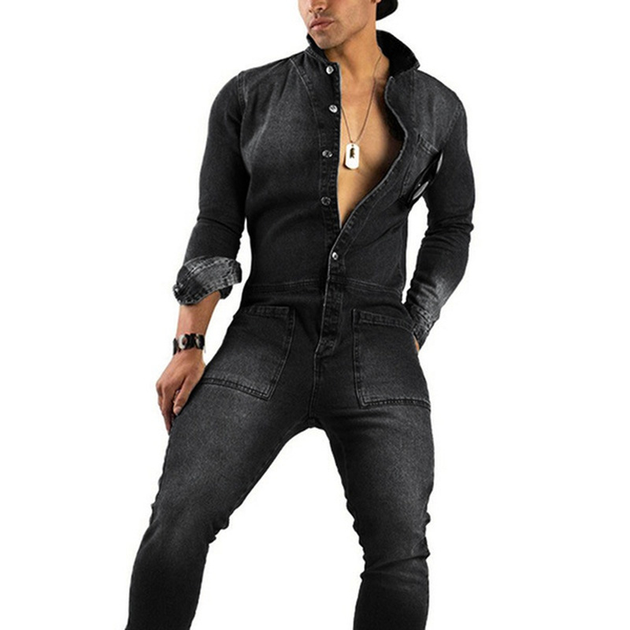 Джинсовый мужской комбинезон с длинными рукавамиShoW Slim Fit Чёрный ...