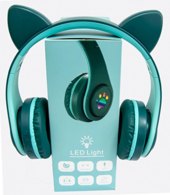 Бездротові дитячі навушники CAT EAR YW-018 з котячими вушками з підсвічуванням MP3 MicroSD FM-радіо зелений - зображення 3