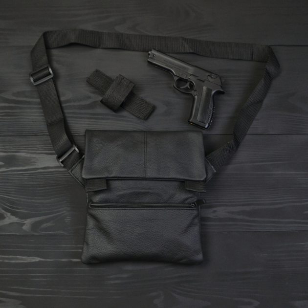 Тактична шкіряна сумка з кобурою чорний / месенджер / слінг / чоловіча - зображення 1