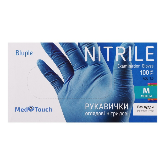 Рукавички нітрилові MedTouch розмір М блакитні 100 шт - зображення 1