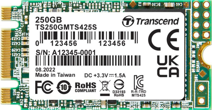 SSD диск Transcend 425S 250GB M.2 2242 SATAIII 3D NAND TLC (TS250GMTS425S) - зображення 1