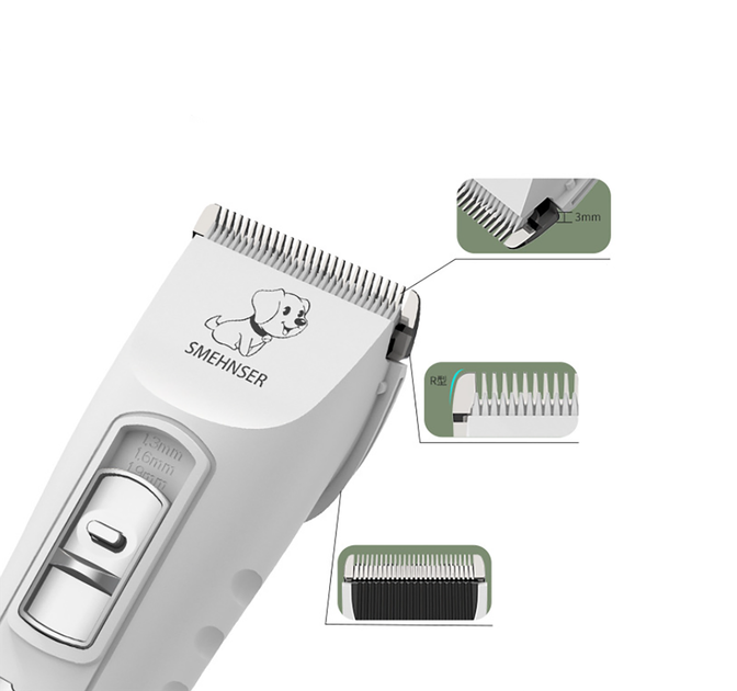 Акумуляторна машинка для стрижки тварин SMEHNSER D3 Pet Clipper з насадками 2200 mAh Білий - зображення 7
