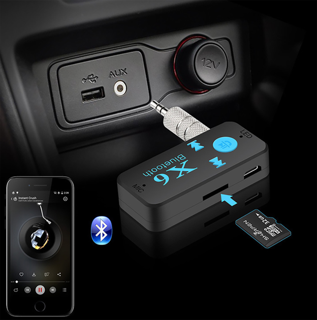 Автомобильный аудио-адаптер AUX Buetooth Wireless Receiver X6 +EDR модулятор Черный - изображение 7