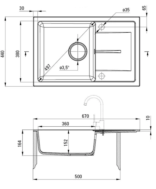 Zlew kuchenny granitowy Deante Leda 670x440x164 mm (ZRD_7113) - obraz 2