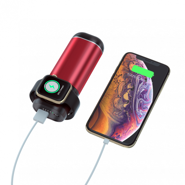 УЗП SUNROZ QI Power Bank віз банк з зарядкою для Iphone, Apple Watch і AirPods Чорно-Червоний (SUN4737) - зображення 3