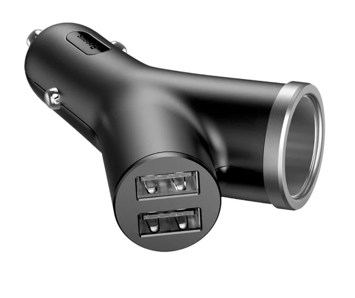 Адаптер автомобильный BASEUS dual USB+cigarette lighter extended car charger 2USB 3.4A 40W Bl - изображение 4