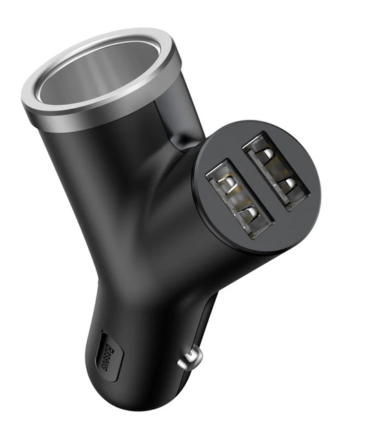 Адаптер автомобильный BASEUS dual USB+cigarette lighter extended car charger 2USB 3.4A 40W Bl - изображение 6