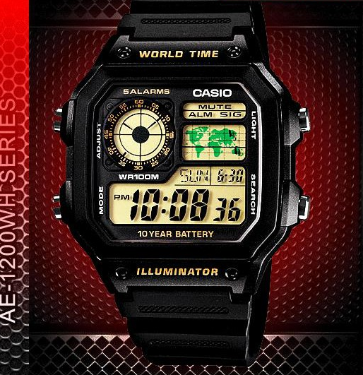 Мужские наручные часы Casio ILLUMINATOR AE-1200WH-1BVEF Черные\зеленый экран - изображение 6