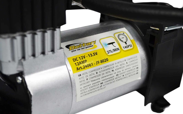 Kompresor samochodowy z manometrem Bottari BIG TIRE B12V-140 PSI 12A (8052194240610) - obraz 4