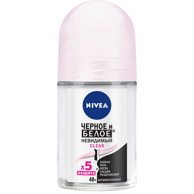 Дезодорант-антиперспірант Nivea Чорне і Біле Невидимий Clear кульковий ...