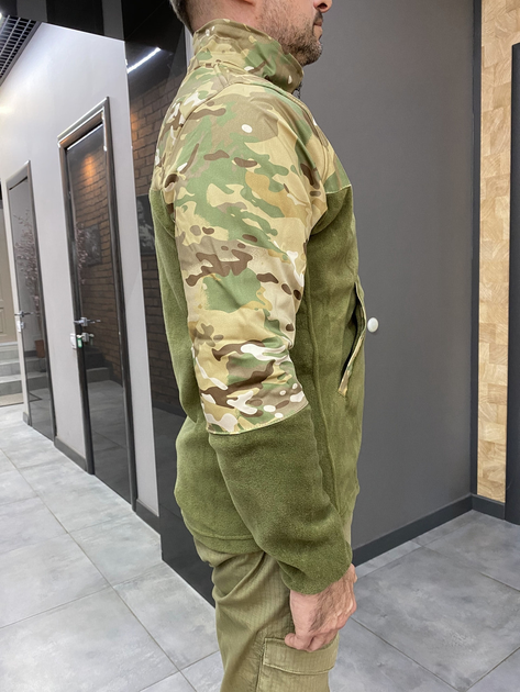 Армейская Кофта флисовая Kafkas, теплая, размер M, Оливковый, вставки Мультикам на рукава, плечи, карманы - изображение 2