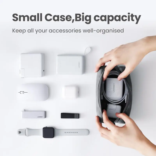 Сумка-органайзер UGREEN для проводных наушников, USB-кабеля, зарядного устройства Gray (LP285) - изображение 6