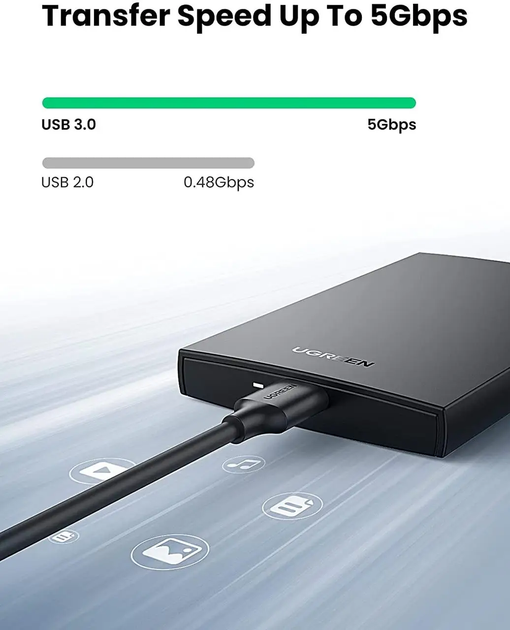 Внешний корпус UGREEN CM237 карман 2.5" USB 3.0 to SATA III SATA SSD HDD 9.5mm 7mm (60353) - изображение 3