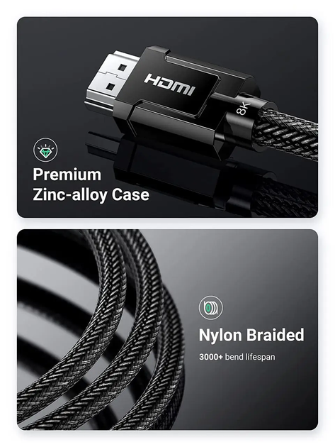 Кабель HDMI UGREEN 8K HDMI 2.1 сверхскоростной 60 Гц 48 Гбит/с 1 м Black (HD135) - изображение 4