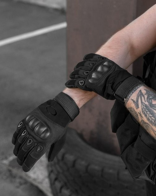 Демисезонные тактические перчатки с флисовой подкладкой Черные М 18-20 см. - изображение 2