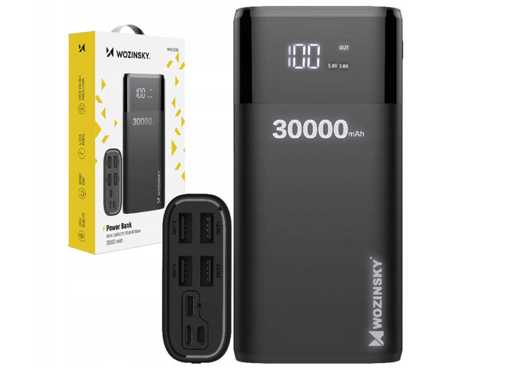 Повер Банк Power Bank Wozinsky 30000mAh 4 x USB LCD 3A Серый - Фото 3 Повер Банк Power Bank Wozinsky 30000mAh 4 x USB LCD 3A Серый - изображение 3