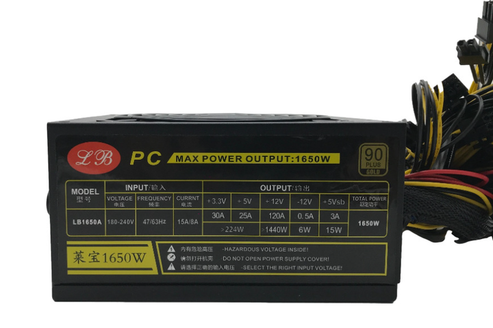 Блок живлення комп'ютерний ATX LB-1650W 90Plus GOLD, 2x80cm FAN,CE, 6x2х(6+2)Pin 0,6М, 2x4Pin, 3xSATA, 1x20+4, 7x MOLEX - зображення 1