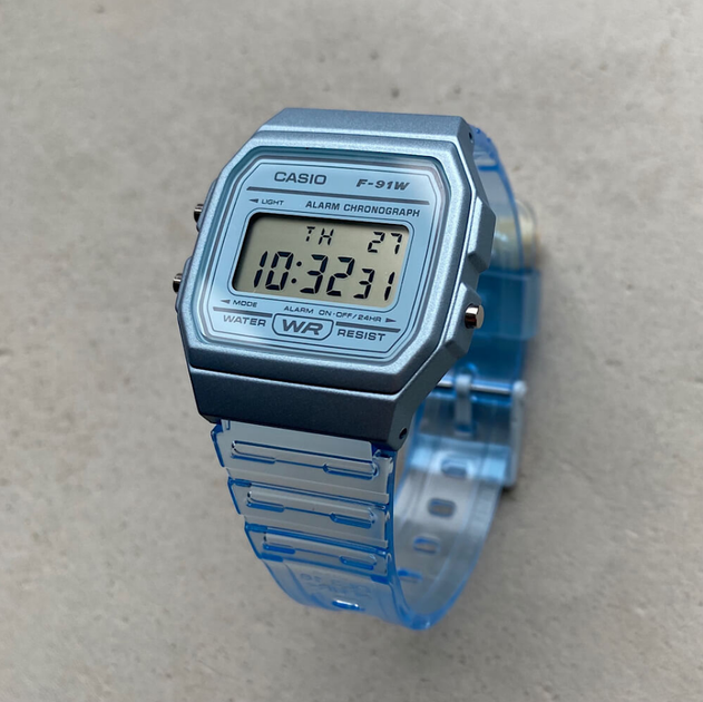 Женские наручные часы CASIO F-91WS-2 Голубой\прозрачный - Фото 3 Женские наручные часы CASIO F-91WS-2 Голубой\прозрачный - изображение 3
