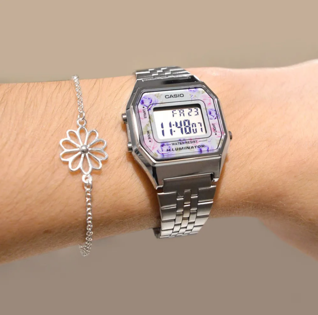 Женские наручные часы CASIO LA680WA-2C Серебро\цветы со светодиодной подсветкой (001) - изображение 3