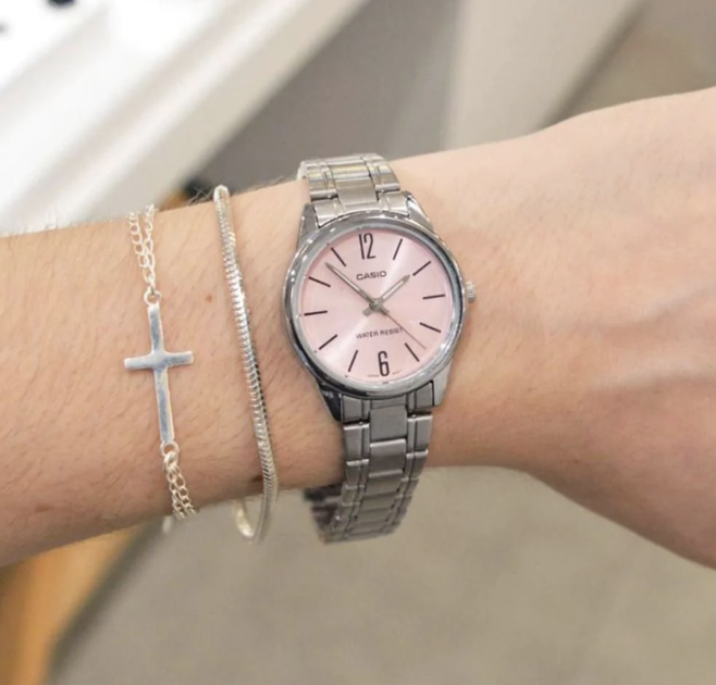 Женские часы с новым захватывающим дизайном Casio LTP-V005D-4BUDF Розовые с серебристым - изображение 2