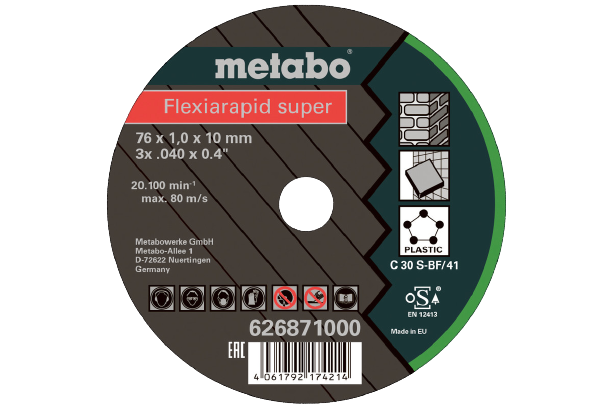 Универсальный отрезной диск по камню и пластику Metabo Flexiarapid Super Universal 5 шт (626871000) - Фото 1 Универсальный отрезной диск по камню и пластику Metabo Flexiarapid Super Universal 5 шт (626871000) - изображение 1