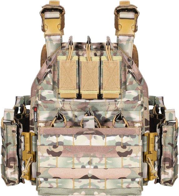 Плитоноска-тактичний швидкознімний військовий жилет YAKEDA з підсумками під дев'ять ріжків АК,AR15 та системою MOLLE Мультикам - зображення 2
