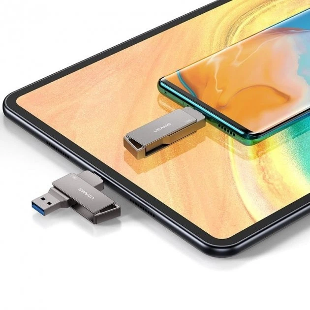 Флешка USAMS US-ZB202 Type-C OTG USB3.0 256GB, серая - Фото 2 Флешка USAMS US-ZB202 Type-C OTG USB3.0 256GB, серая - изображение 2