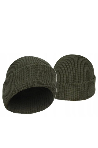 Тепла зимова шапка Mil-tec універсальна унісекс з відворотом машинна в'язка зі 100% щільного акрилу з утеплювачем Thinsulate One size оливкова - зображення 1