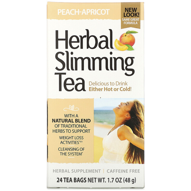 Травяной чай для похудения 21st Century "Herbal Slimming Tea" с сенной без кофеина, вкус персик-абрикос, 24 пакетика (48 г) - изображение 1