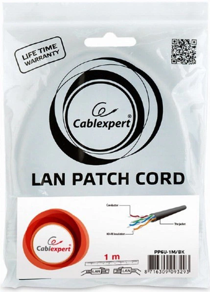 Патч-корд Cablexpert CAT6 UTP 1 м Чорний (PP6U-1M/BK) - Фото 3 Патч-корд Cablexpert CAT6 UTP 1 м Чорний (PP6U-1M/BK) - зображення 3