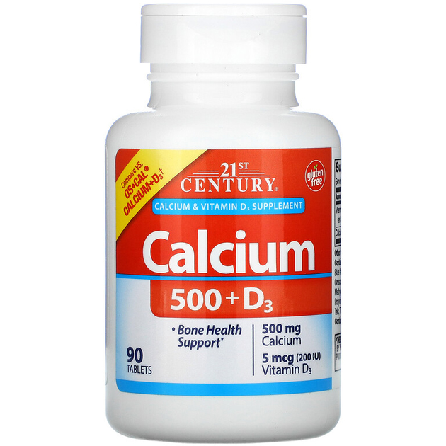 Кальций с витамином D3 21st Century "Calcium 500 + D3" 500 мг и 200 МЕ ...