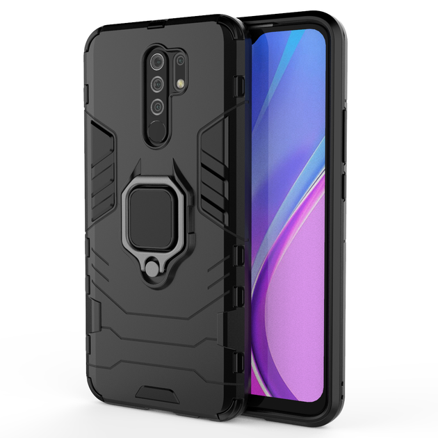 Чехол Iron Ring для Xiaomi Redmi 9 бампер противоударный с подставкой кольцом Black - изображение 5