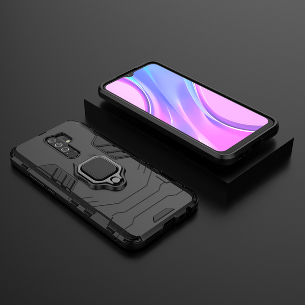 Чехол Iron Ring для Xiaomi Redmi 9 бампер противоударный с подставкой кольцом Black - изображение 7