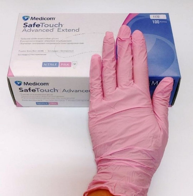 Нітрилові рукавички Medicom SafeTouch® Advanced Pink текстуровані без пудри 1000 шт рожеві Розмір XS (3,6 г.) - зображення 1