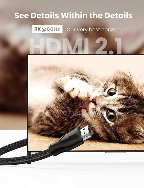 Кабель видео UGREEN HD140 HDMI 2.1 8K 3D 48Gbps HDR 1.5М Black (80402) - изображение 2