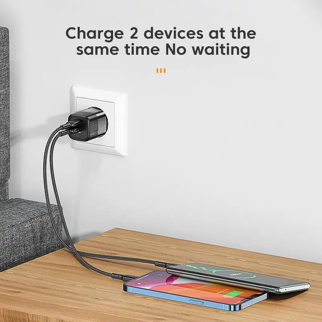 Зарядное устройство KUULAA GaN 33W USB-A QC 3.0 + USB-C PD 3.0 Light Green (RY-U33) - Фото 6 Зарядное устройство KUULAA GaN 33W USB-A QC 3.0 + USB-C PD 3.0 Light Green (RY-U33) - изображение 6