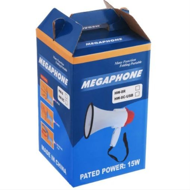 Мегафон рупор громкоговоритель с функцией записи голоса MEGAPHONE UKC HW 8C White/Red - изображение 6