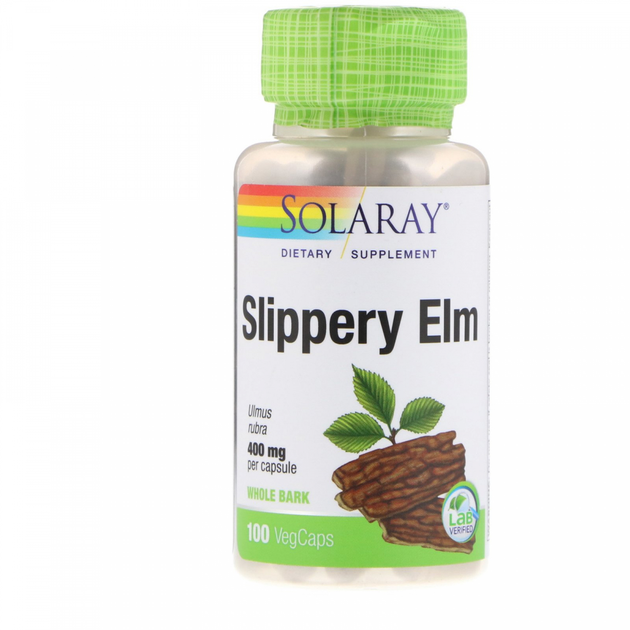 Вяз ржавый, Slippery Elm Bark, Solaray, 400 мг, 100 легко глотаемых ...