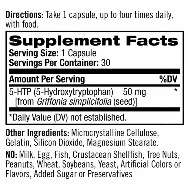 5-Гідрокситрипфан, 5-HTP, Natrol, 50 мг, 30 капсул (NTL-00884) - изображение 2